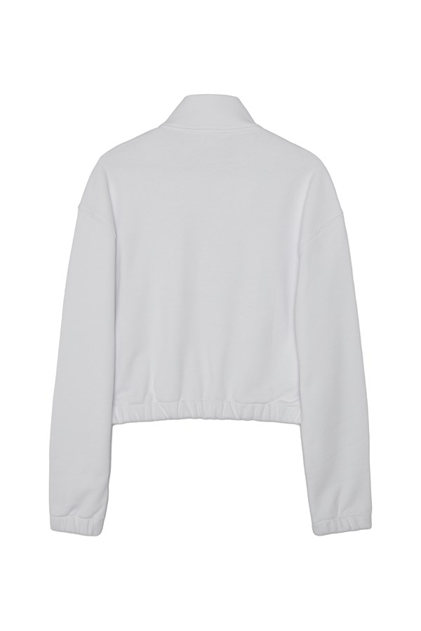 Beyaz Fermuar Detaylı Crop Sweatshirt