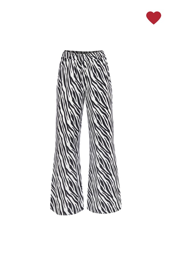 Beyaz Zebra Baskılı Beli Lastikli Bol Pantolon
