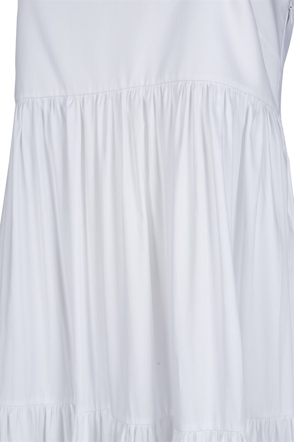 Kırık Beyaz Kare Yaka Uzun Poplin Elbise