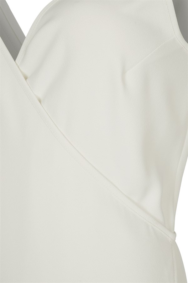 Kırık Beyaz Kruvaze Kapama Askılı Krep Elbise