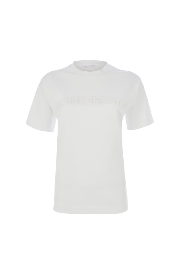 Kırık Beyaz Logo Baskılı Oversize Tshirt