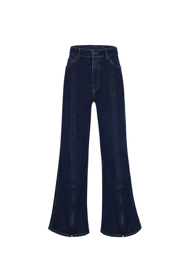 Koyu Mavi Zip Detailed Wide Leg Jean