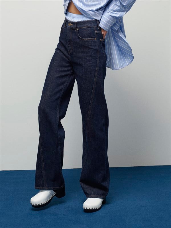 Lacivert Verev Dikiş Detaylı Full Length Jean