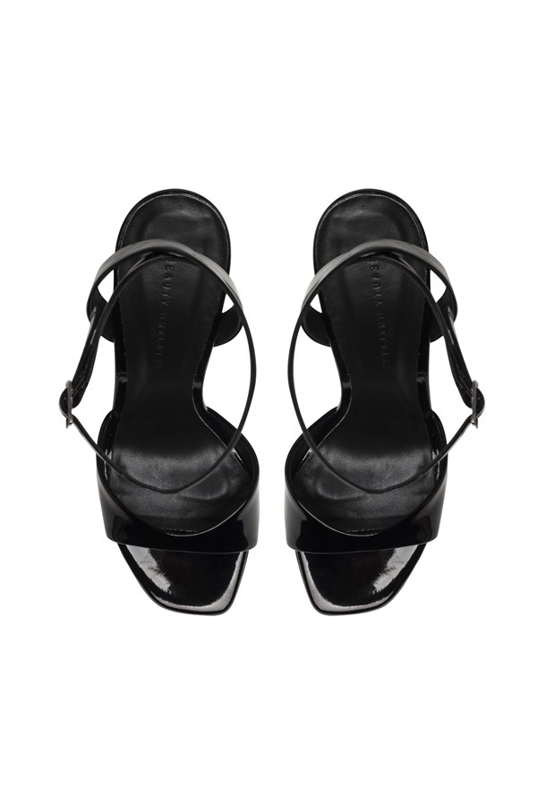 Siyah Bilekten Bağlı Topuklu Rugan Ayakkabı