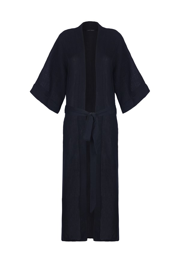 Siyah Kuşak Detaylı Uzun Kimono