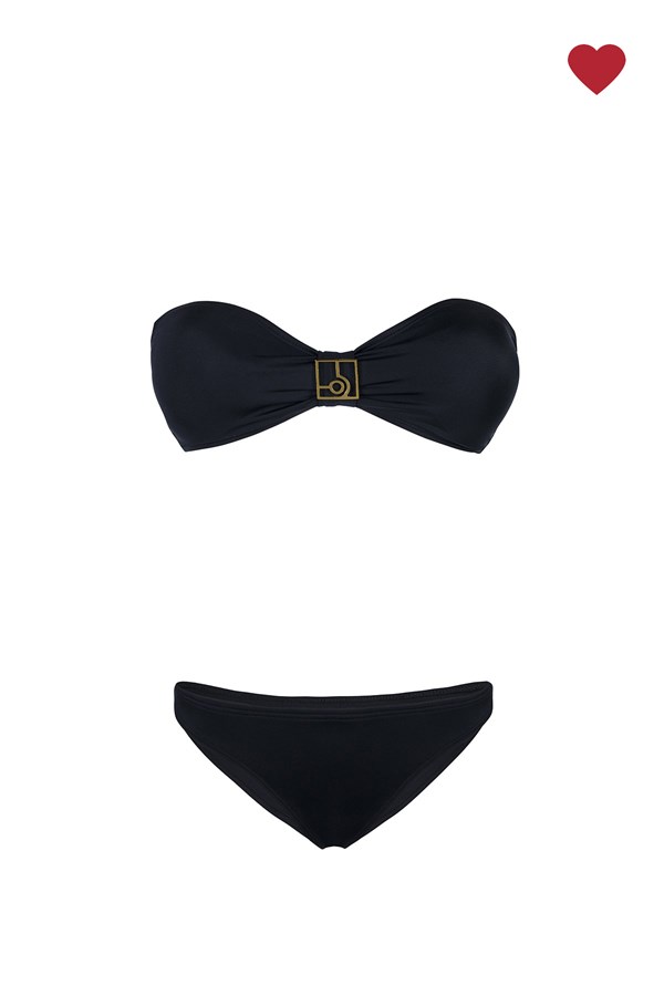 Siyah Logo Aksesuarlı Straplez Bikini