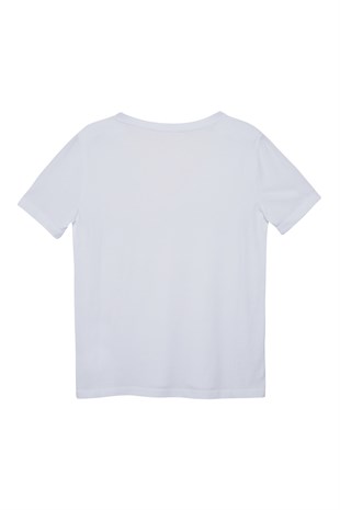 Beyaz Derin V Yaka Basic Tshirt