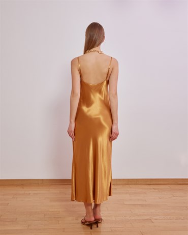 Gold Askılı Viskon Elbise