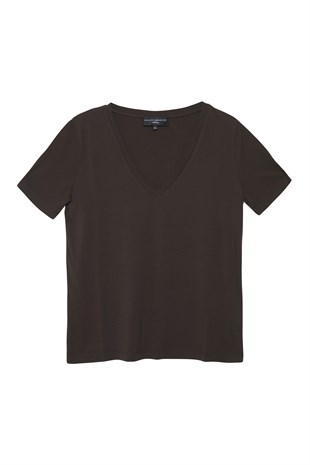 Kahverengi Derin V Yaka Basic Tshirt