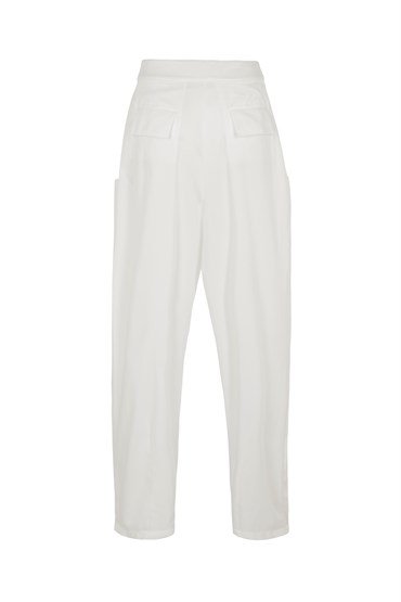 Kırık Beyaz Cep Detaylı Koton Pantolon