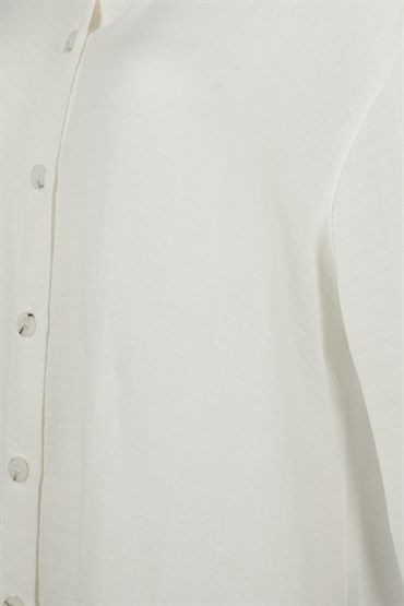 Kırık Beyaz Kısa Oversize Gömlek Elbise