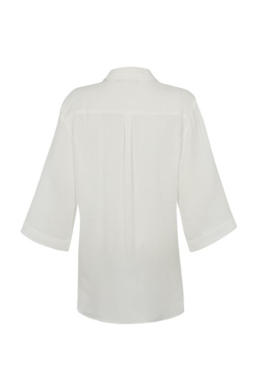 Kırık Beyaz Kısa Oversize Gömlek Elbise