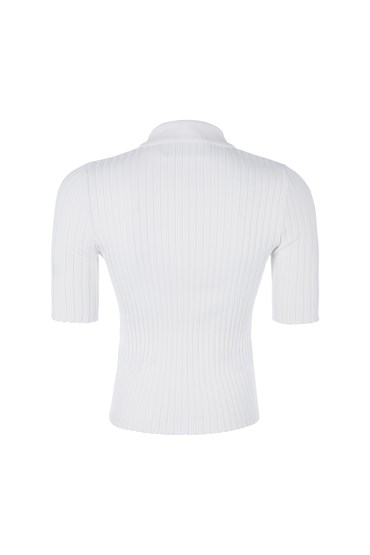 Kırık Beyaz Ribli Yarım Kol Triko Gömlek