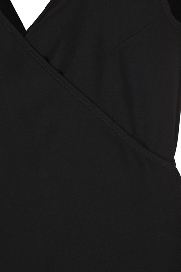Siyah Kruvaze Kapama Askılı Krep Elbise