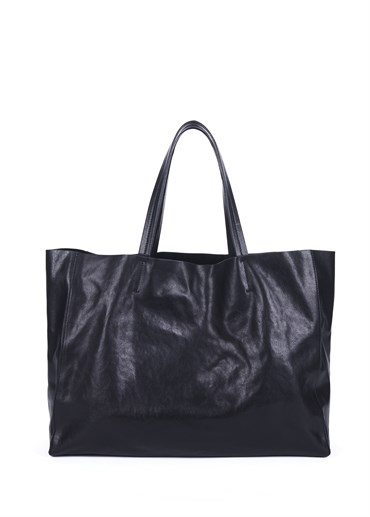Siyah Yumuşak Deri Shopping Bag