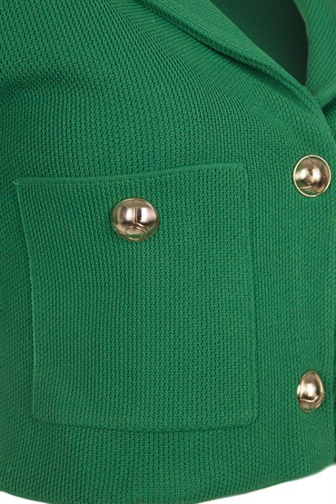 Yeşil Petek Örgü Crop Ceket