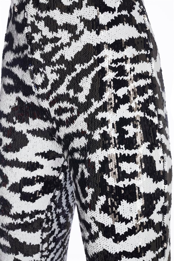 Zebra Desen Pullu Flare Pantolon